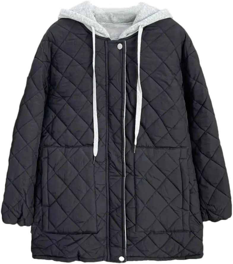 Women's Parka Winter Korean Style Hooded Argyle Zipper Cotton-Padded Coat