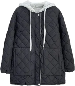 Women's Parka Winter Korean Style Hooded Argyle Zipper Cotton-Padded Coat