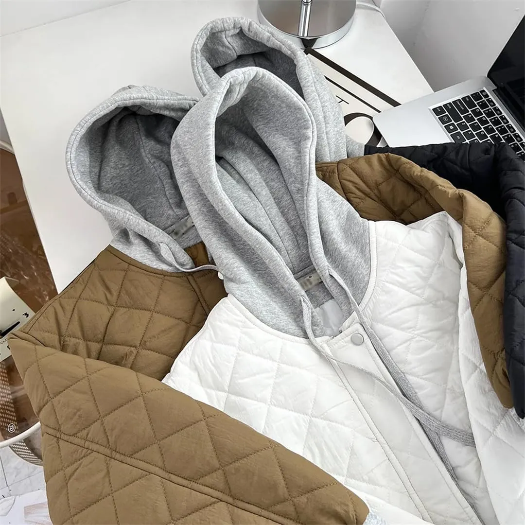 Women's Parka Winter Korean Style Hooded Argyle Zipper Cotton-Padded Coat