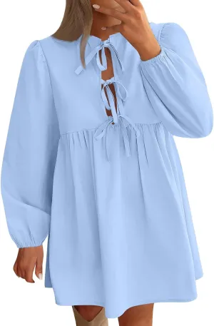 Womens Plus Size Fall Dresses Midi Trendy Lantern Long Sleeve Dress Elegant Solid Flowy Swing Cocktail Party Dresses