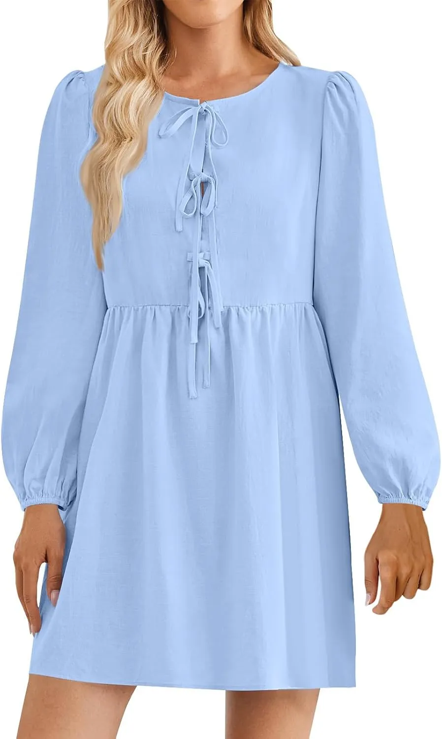 Womens Plus Size Fall Dresses Midi Trendy Lantern Long Sleeve Dress Elegant Solid Flowy Swing Cocktail Party Dresses
