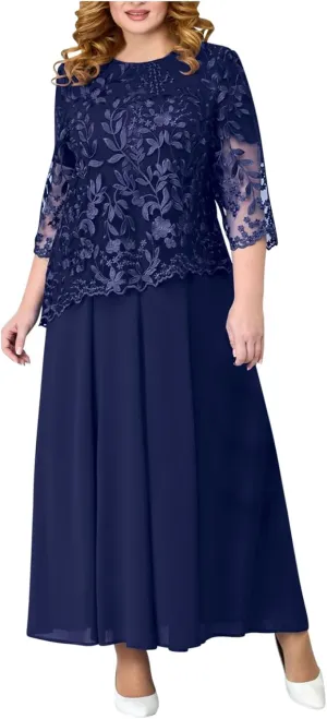 Women's Plus Size Lace Dress 2 Piece Outfit Elegant Mother of The Bride Dresses Evening Party Gown