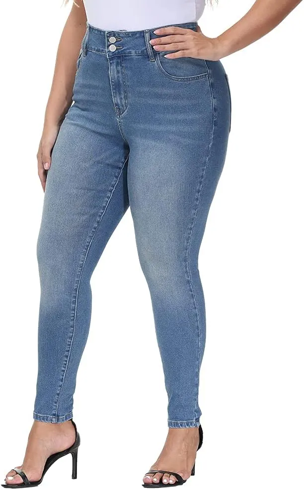 Womens Plus Size Skinny Jeans High Waisted Stretchy Classic Ankle Jean