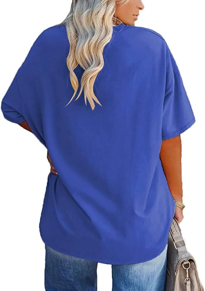 Women's Plus Size V Neck T Shirts Summer Half Sleeve Tees Casual Loose Fit Cotton Tunic Tops
