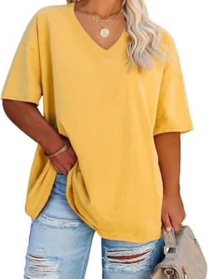 Women's Plus Size V Neck T Shirts Summer Half Sleeve Tees Casual Loose Fit Cotton Tunic Tops