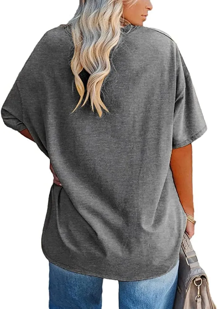 Women's Plus Size V Neck T Shirts Summer Half Sleeve Tees Casual Loose Fit Cotton Tunic Tops