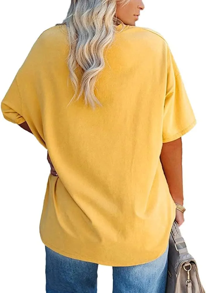 Women's Plus Size V Neck T Shirts Summer Half Sleeve Tees Casual Loose Fit Cotton Tunic Tops