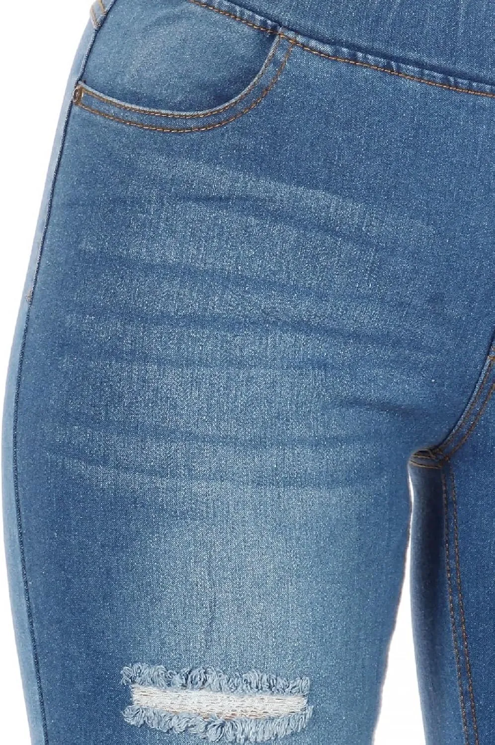 Women's Ripped Destroyed Skinny Jeans & Jeggings Pull-On Elastic Waist Stretch Denim Pants Regular-Plus Size