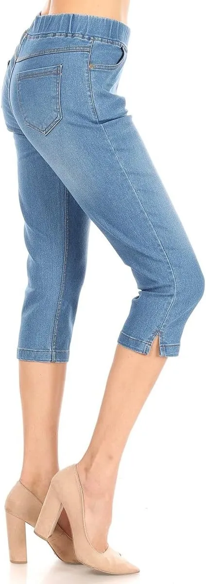 Women's Ripped Destroyed Skinny Jeans & Jeggings Pull-On Elastic Waist Stretch Denim Pants Regular-Plus Size