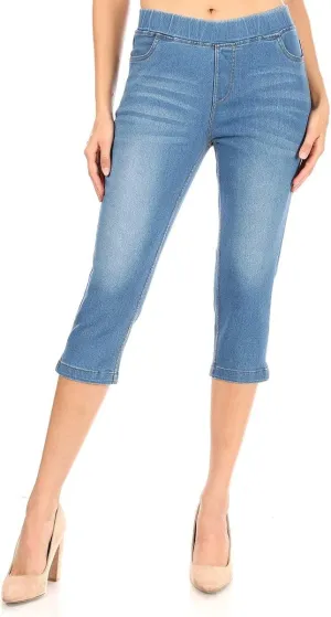 Women's Ripped Destroyed Skinny Jeans & Jeggings Pull-On Elastic Waist Stretch Denim Pants Regular-Plus Size
