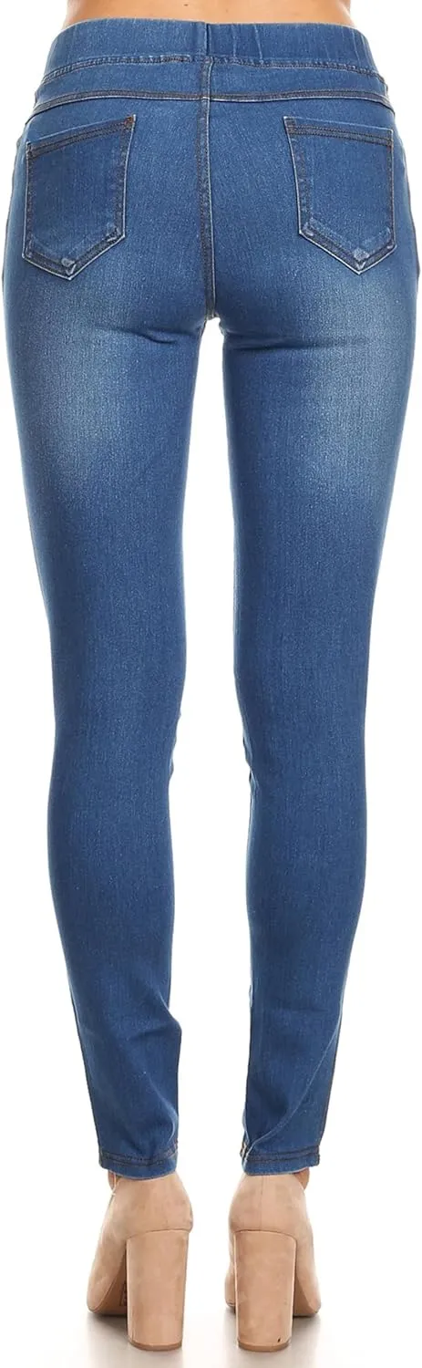 Women's Ripped Destroyed Skinny Jeans & Jeggings Pull-On Elastic Waist Stretch Denim Pants Regular-Plus Size
