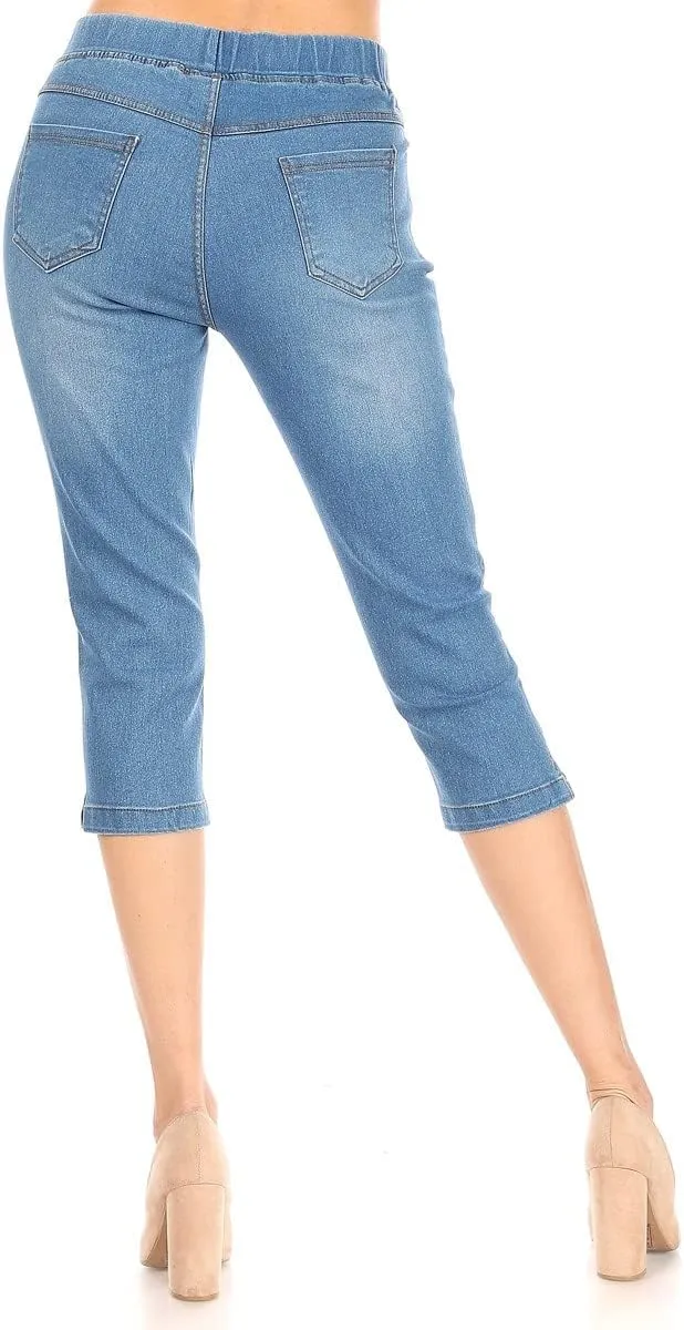 Women's Ripped Destroyed Skinny Jeans & Jeggings Pull-On Elastic Waist Stretch Denim Pants Regular-Plus Size
