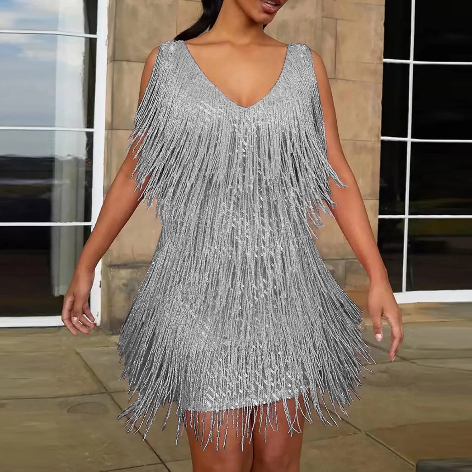 Women's Sleeveless Backless Sequin Evening Dress Elegant Sexy Tight Mini Dress Plus Size Women Print Dresses