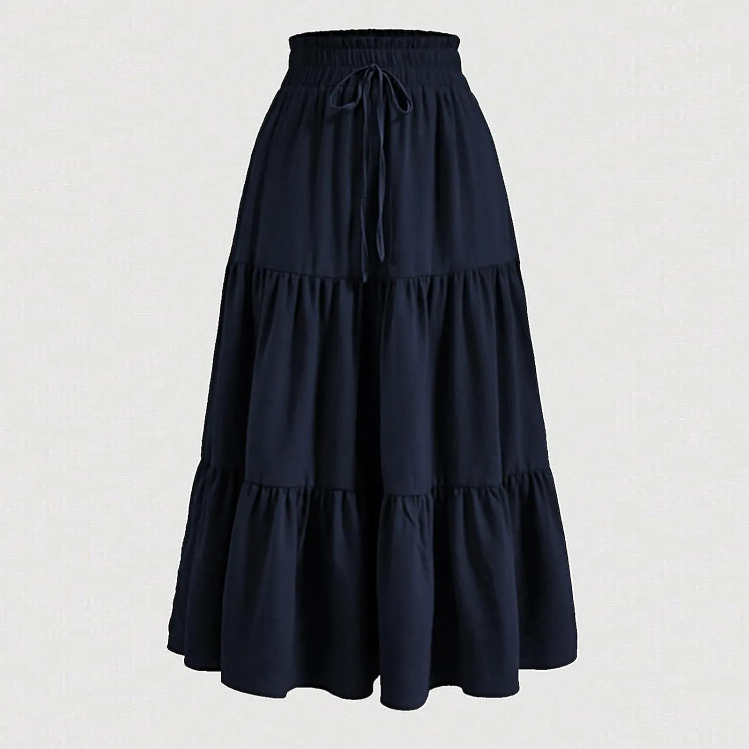 Womens Summer Casual A-Line Long Skirt Tiered High Waist Beach Outfits Elastic Waist Bohemian Print Maxi Skirt