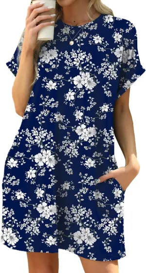 Women's Summer Casual T Shirt Dresses 2025 Short Sleeve Crewneck Loose Fit Mini Dress Beach Vacation Clothes with Pockets
