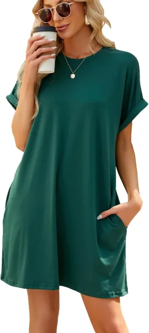 Women's Summer Casual T Shirt Dresses 2025 Short Sleeve Crewneck Loose Fit Mini Dress Beach Vacation Clothes with Pockets