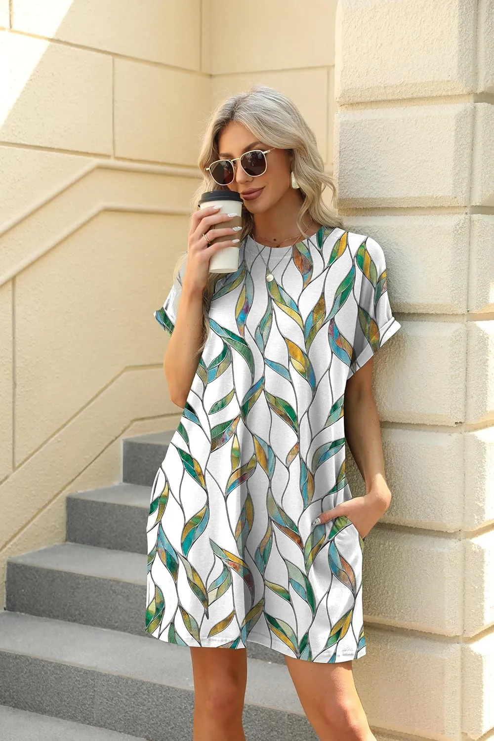 Women's Summer Casual T Shirt Dresses 2025 Short Sleeve Crewneck Loose Fit Mini Dress Beach Vacation Clothes with Pockets