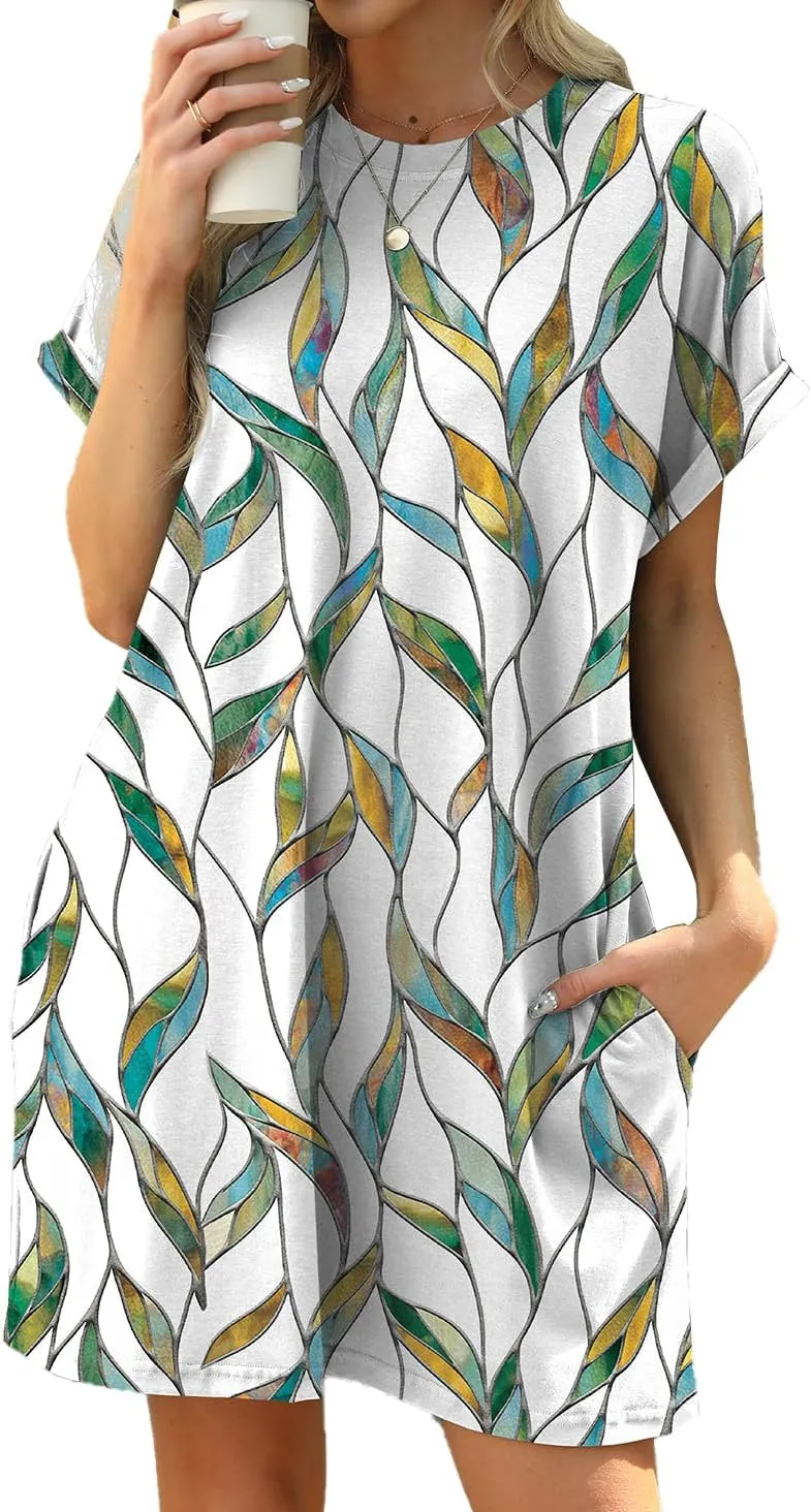 Women's Summer Casual T Shirt Dresses 2025 Short Sleeve Crewneck Loose Fit Mini Dress Beach Vacation Clothes with Pockets