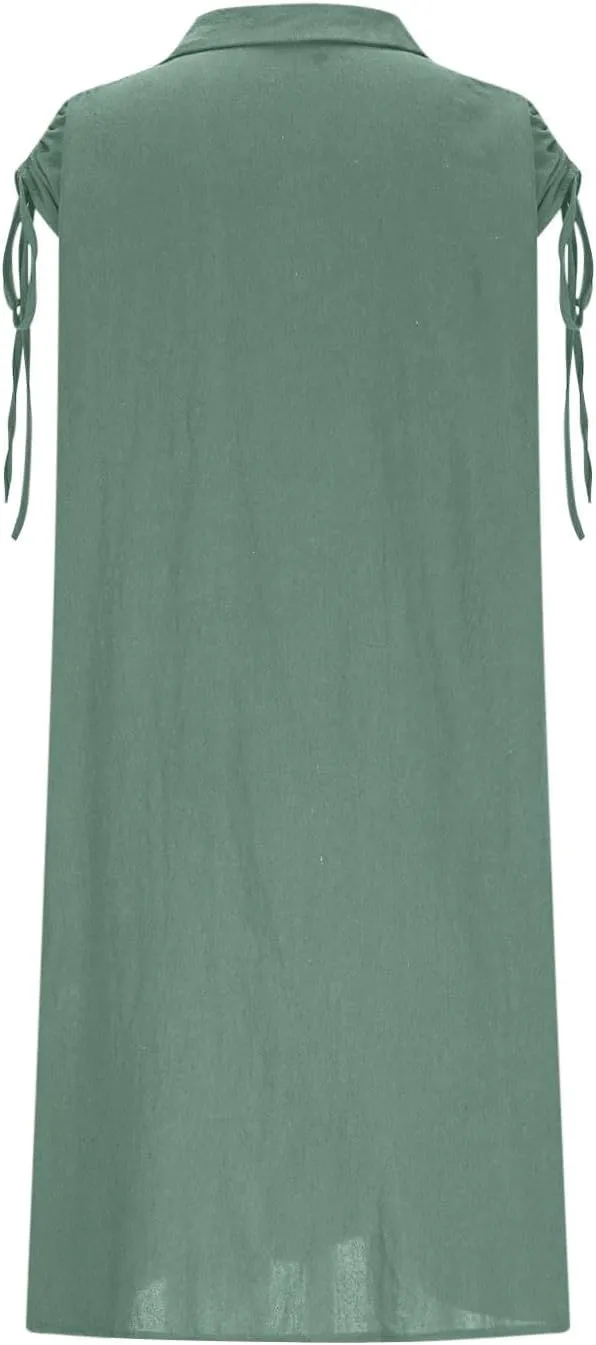 Womens Summer Dresses 2025 Casual Elegant Midi Length Button Down Collared Sundress Beach Cover Up Shirts