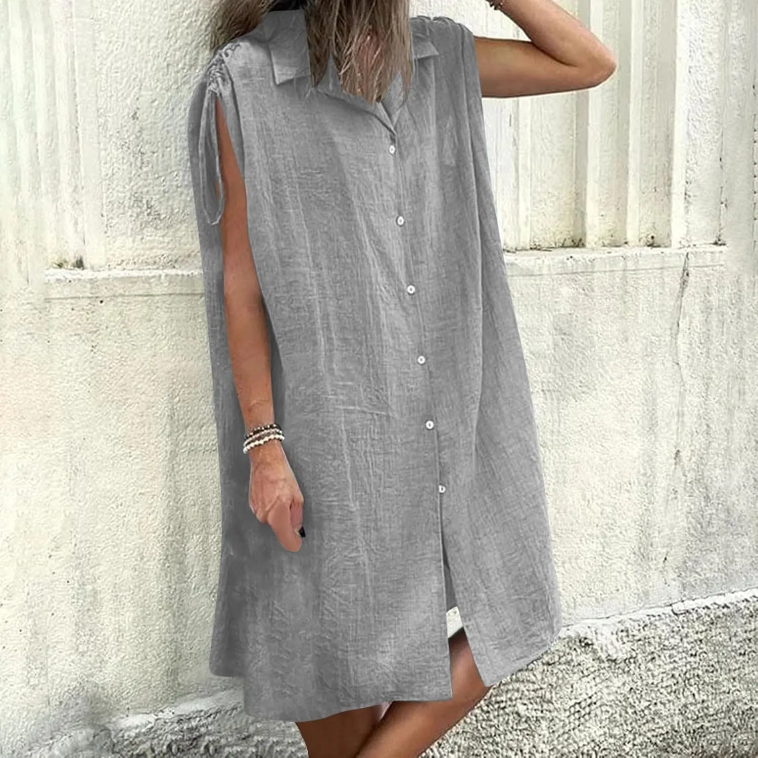 Womens Summer Dresses 2025 Casual Elegant Midi Length Button Down Collared Sundress Beach Cover Up Shirts