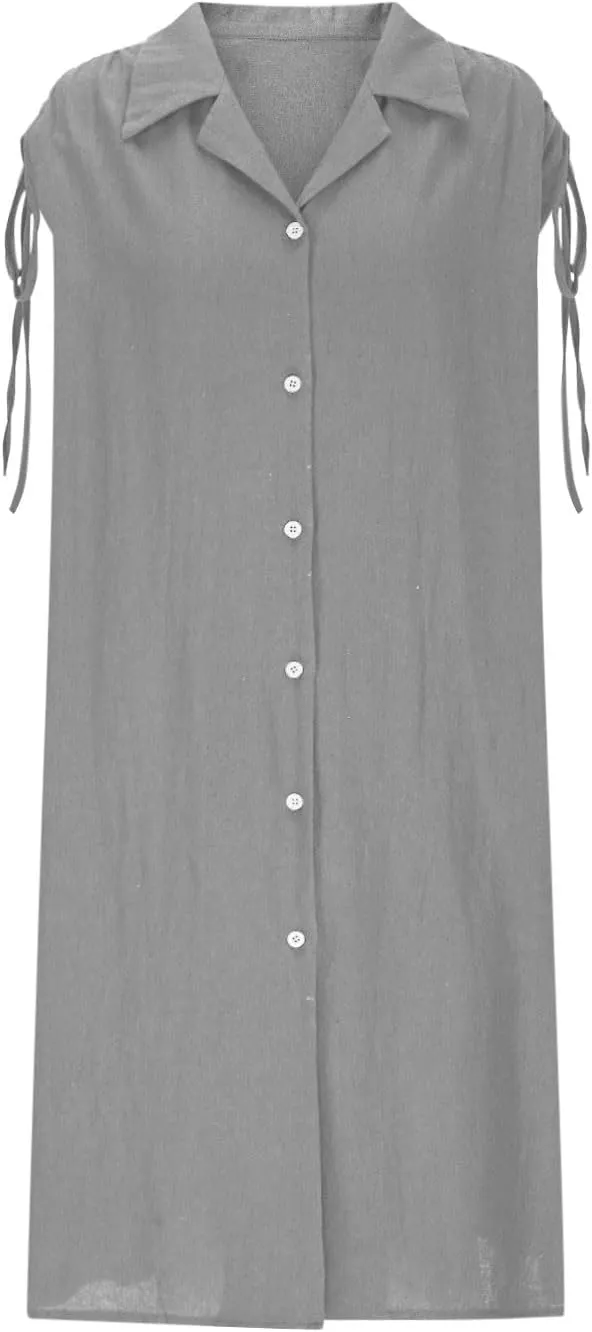 Womens Summer Dresses 2025 Casual Elegant Midi Length Button Down Collared Sundress Beach Cover Up Shirts