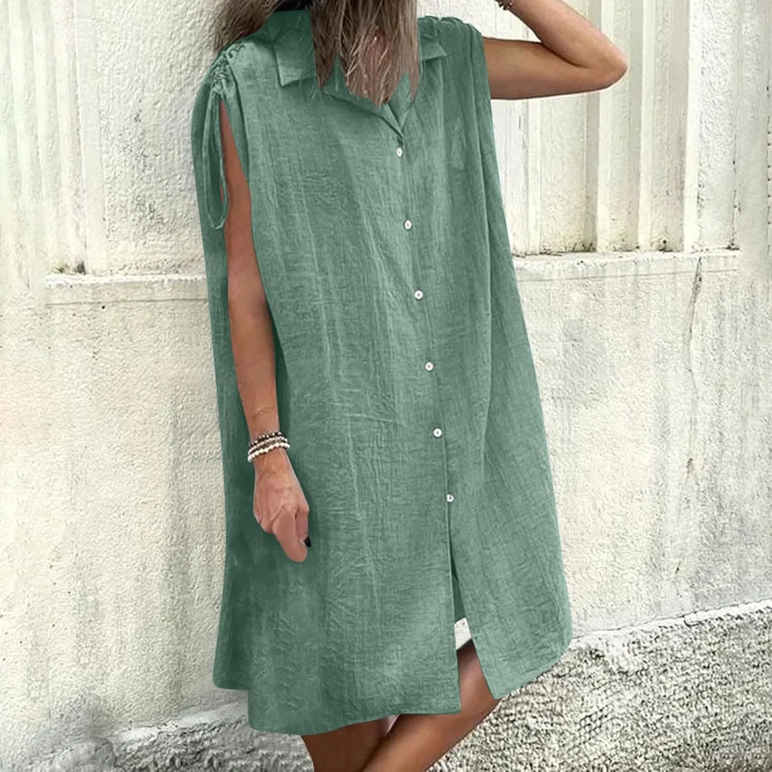 Womens Summer Dresses 2025 Casual Elegant Midi Length Button Down Collared Sundress Beach Cover Up Shirts