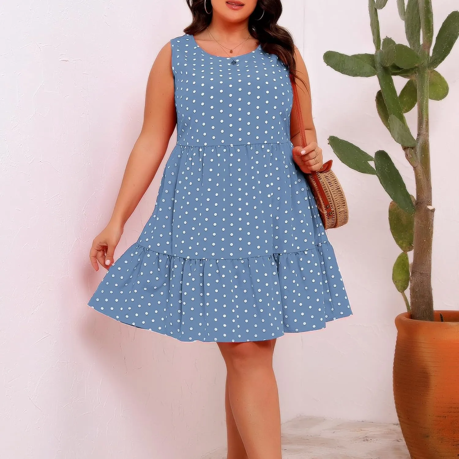 Women's Summer Dresses Plus Size Sleeveless Casual Sundresses Pleated Flowy Ruffle Midi Dress Boho Beach Dress