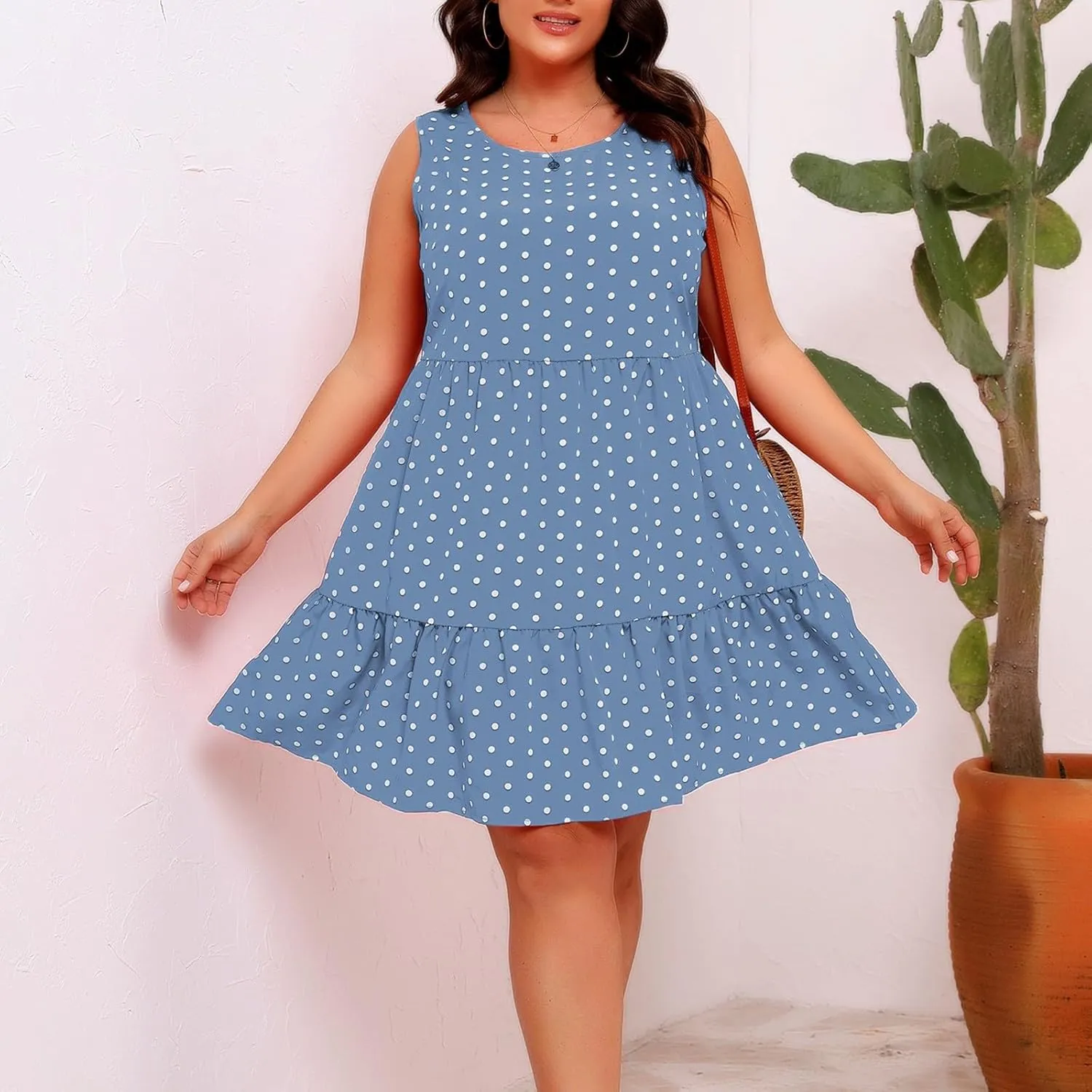 Women's Summer Dresses Plus Size Sleeveless Casual Sundresses Pleated Flowy Ruffle Midi Dress Boho Beach Dress
