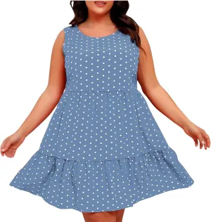 Women's Summer Dresses Plus Size Sleeveless Casual Sundresses Pleated Flowy Ruffle Midi Dress Boho Beach Dress