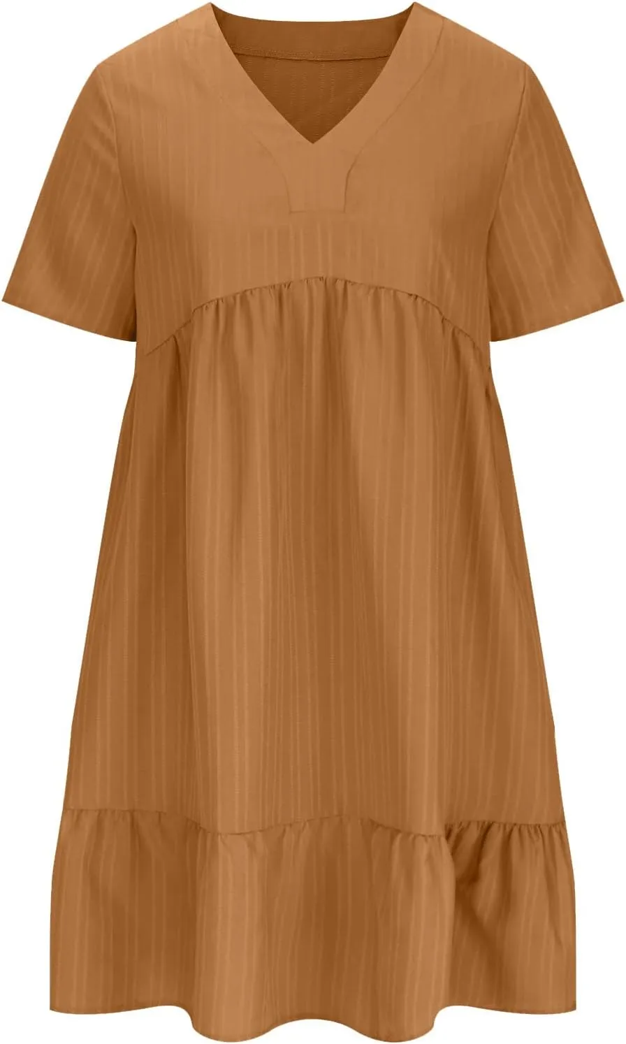 Women's Sundresses Short Sleeve Elegant Mini Dress Ruffle Pleated Summer Dresses Flowy V Neck Beach Dress