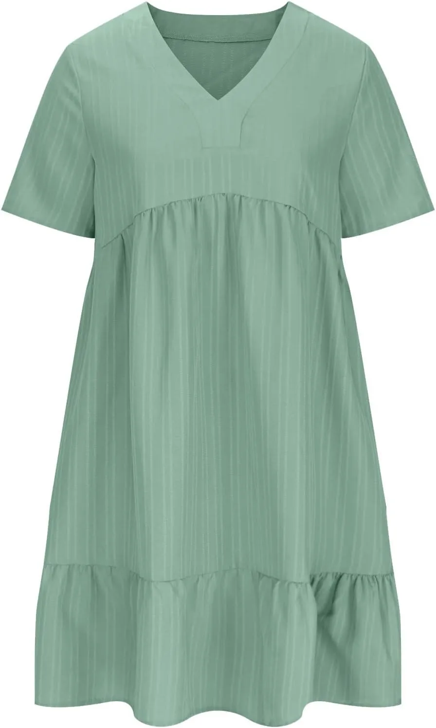 Women's Sundresses Short Sleeve Elegant Mini Dress Ruffle Pleated Summer Dresses Flowy V Neck Beach Dress