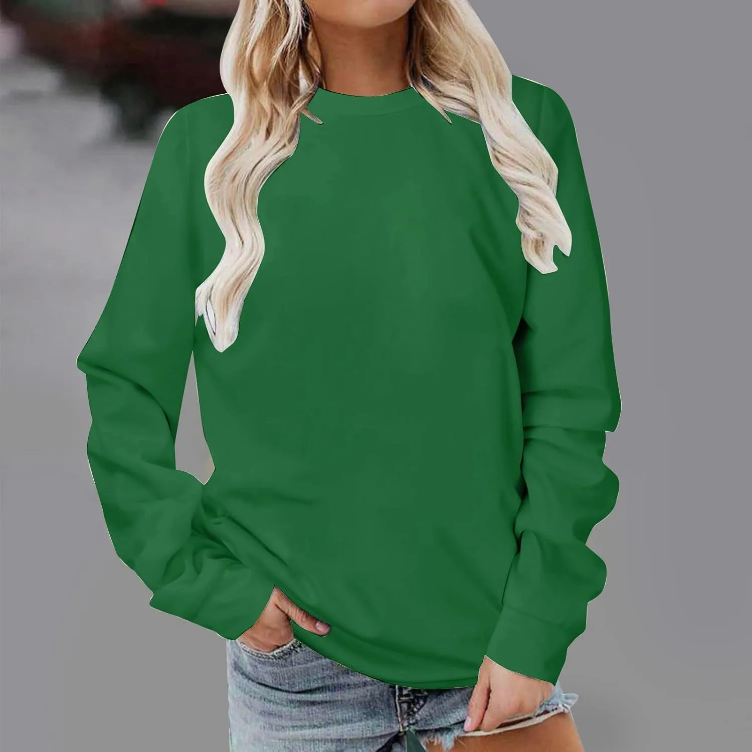 Womens Sweatshirts Long Sleeve Crew Neck Pullover Sweatshirt Casual Outfits Fall Clothes Loose Trendy Shirt 2025