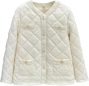 Women's Warm Parka Autumn And Winter Collarless Argyle Thin Cotton-Padded Coat