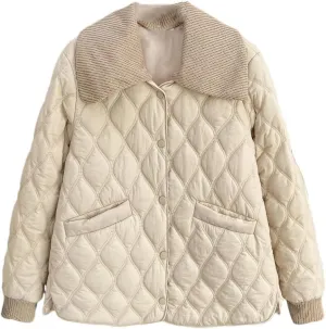 Women's Warm Parka Autumn And Winter Detachable Knitted Large Lapel Thin Cotton-Padded Coat