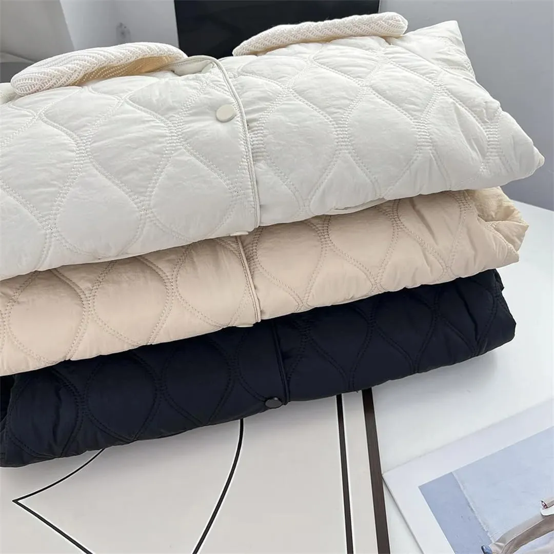 Women's Warm Parka Autumn And Winter Detachable Knitted Large Lapel Thin Cotton-Padded Coat