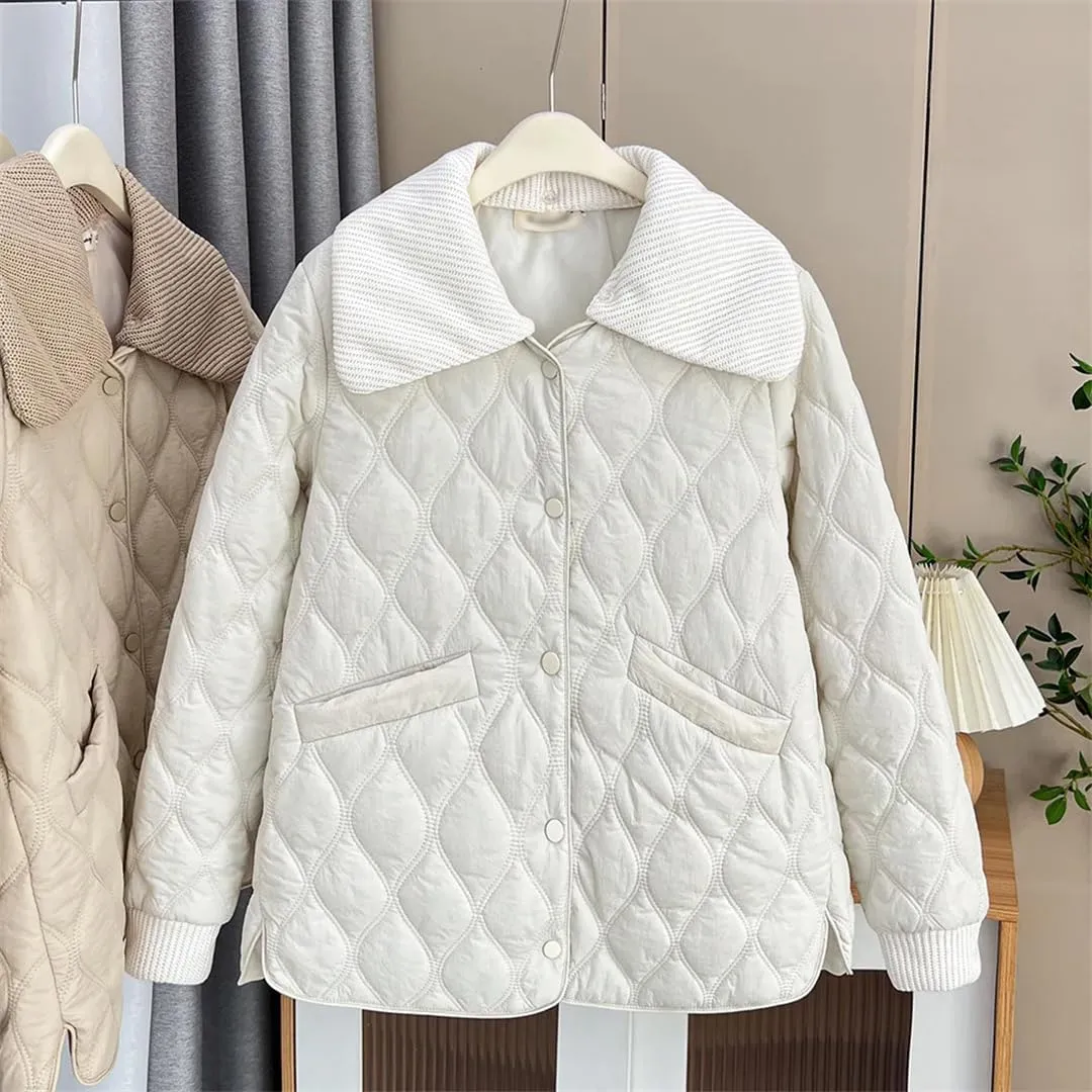 Women's Warm Parka Autumn And Winter Detachable Knitted Large Lapel Thin Cotton-Padded Coat