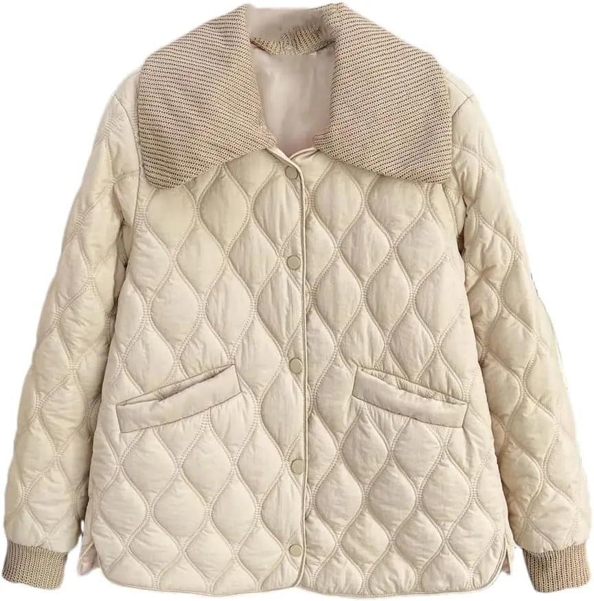 Women's Warm Parka Autumn And Winter Detachable Knitted Large Lapel Thin Cotton-Padded Coat