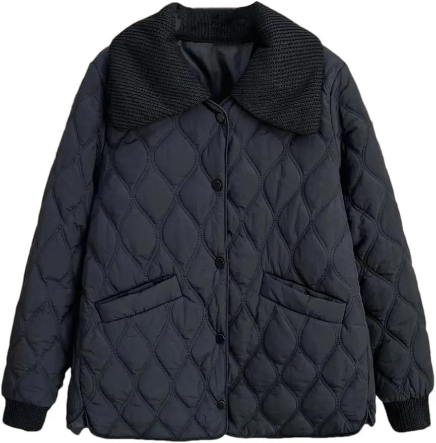 Women's Warm Parka Autumn And Winter Detachable Knitted Large Lapel Thin Cotton-Padded Coat