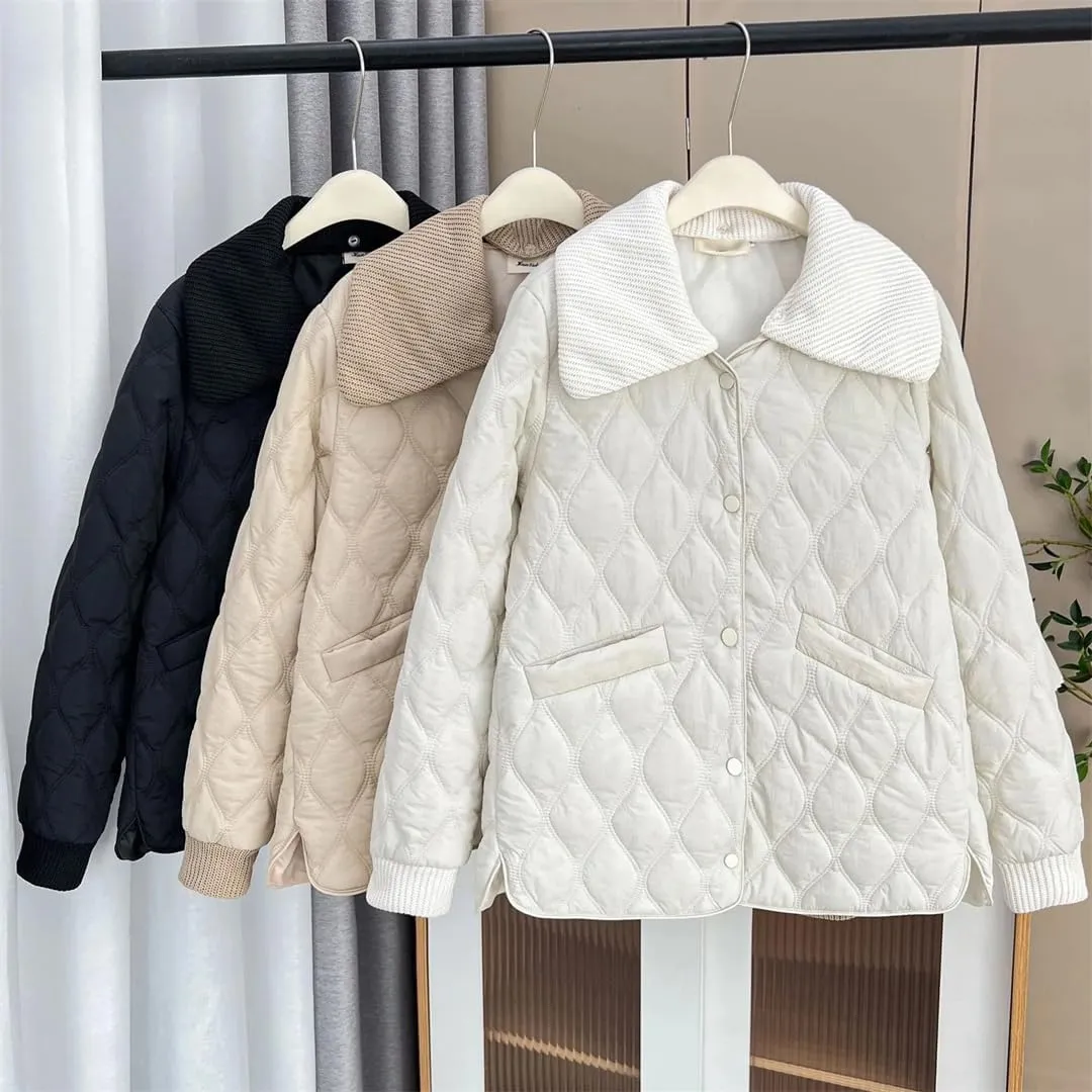 Women's Warm Parka Autumn And Winter Detachable Knitted Large Lapel Thin Cotton-Padded Coat