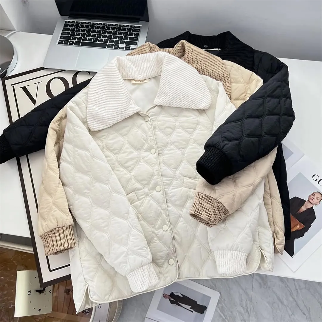 Women's Warm Parka Autumn And Winter Detachable Knitted Large Lapel Thin Cotton-Padded Coat
