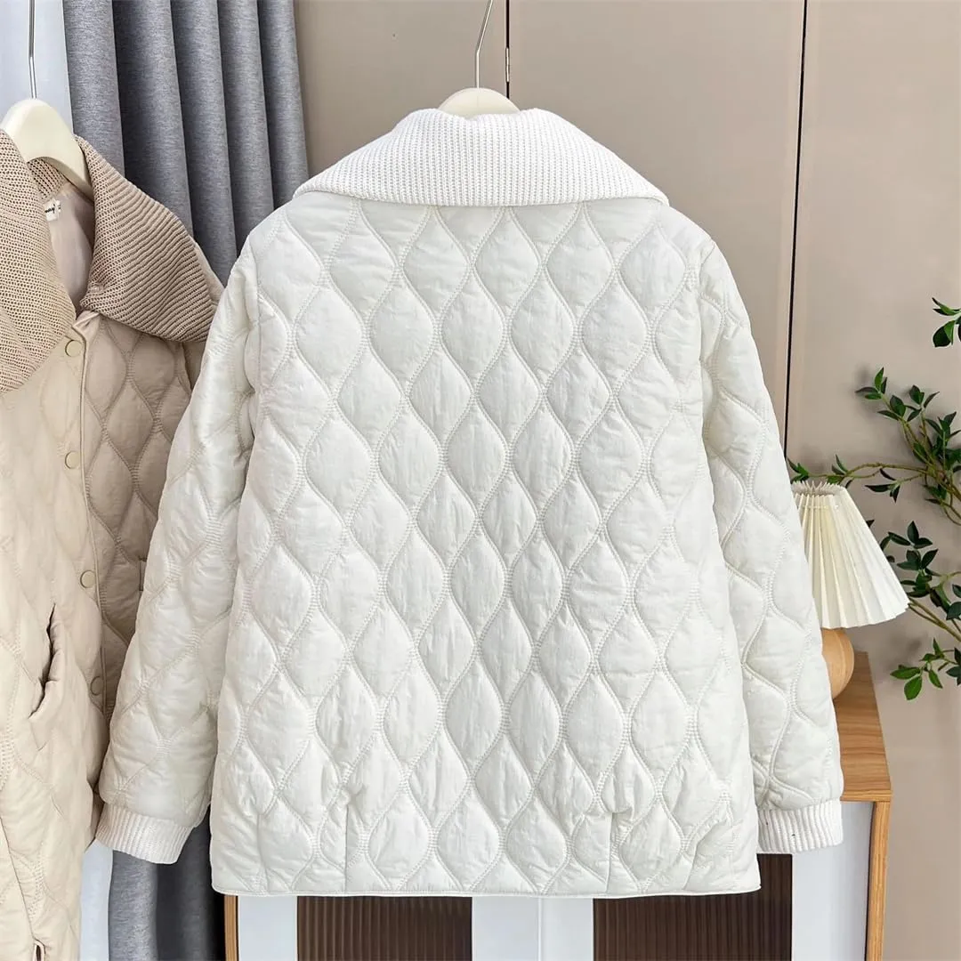 Women's Warm Parka Autumn And Winter Detachable Knitted Large Lapel Thin Cotton-Padded Coat