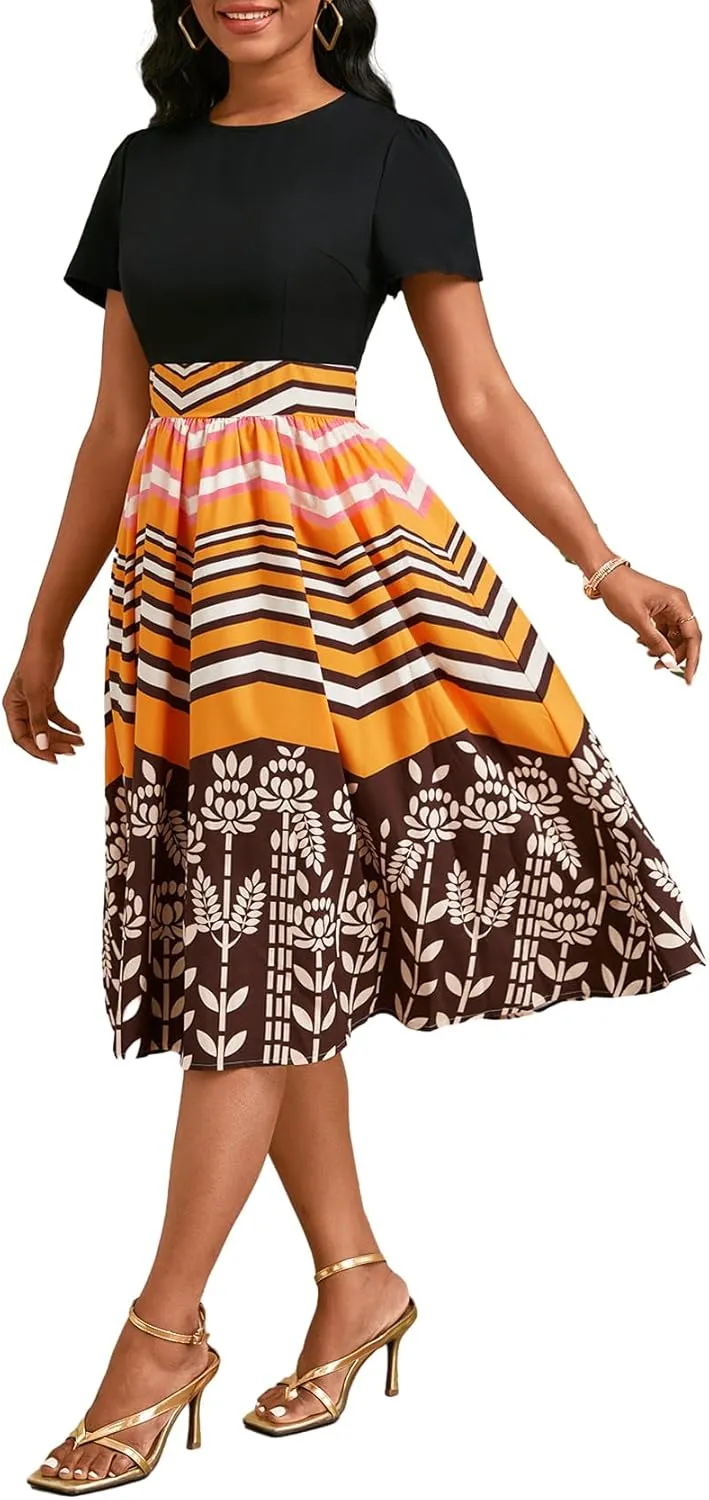 Xinlees Womens Casual Formal Fit and Flare Church Wedding Guest Work Dresses