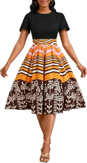 Xinlees Womens Casual Formal Fit and Flare Church Wedding Guest Work Dresses