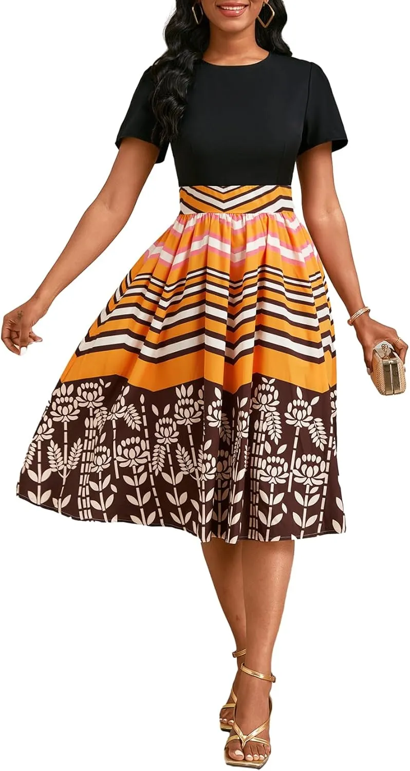Xinlees Womens Casual Formal Fit and Flare Church Wedding Guest Work Dresses