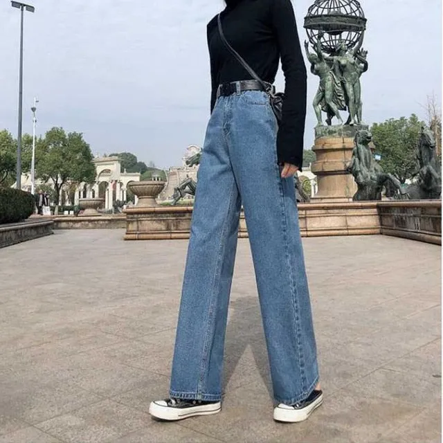 Yeknu Woman Jeans High Waist Clothes Wide Leg Denim Clothing Blue Streetwear Vintage Quality Fall Fashion Harajuku Straight Pants