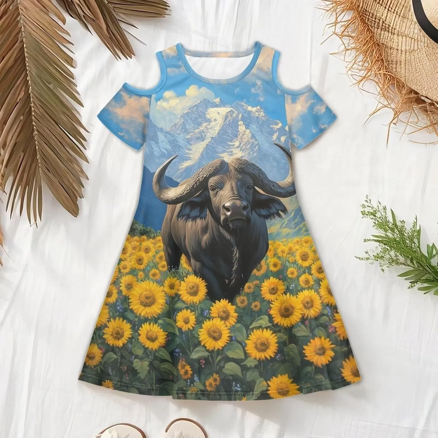 Youngerbaby Dresses for Girls 3-14T Off The Shoulder Midi Dress with Pockets Back to School Dress