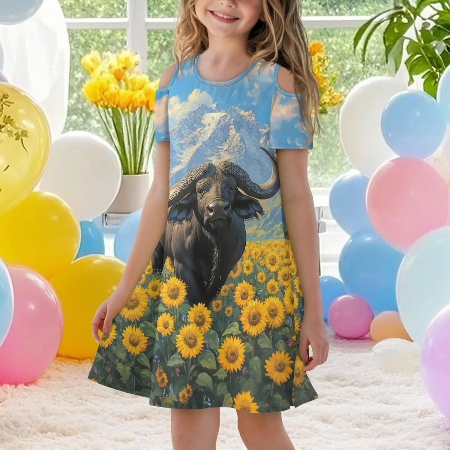 Youngerbaby Dresses for Girls 3-14T Off The Shoulder Midi Dress with Pockets Back to School Dress