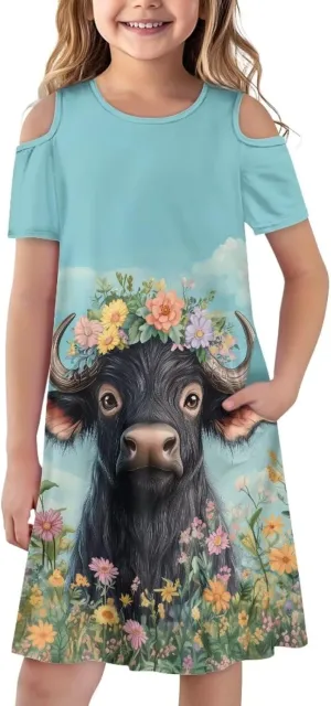Youngerbaby Dresses for Girls 3-14T Off The Shoulder Midi Dress with Pockets Back to School Dress