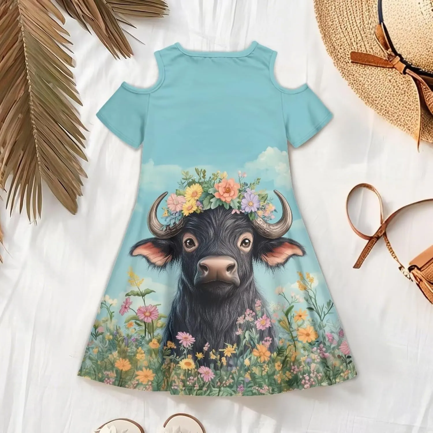Youngerbaby Dresses for Girls 3-14T Off The Shoulder Midi Dress with Pockets Back to School Dress