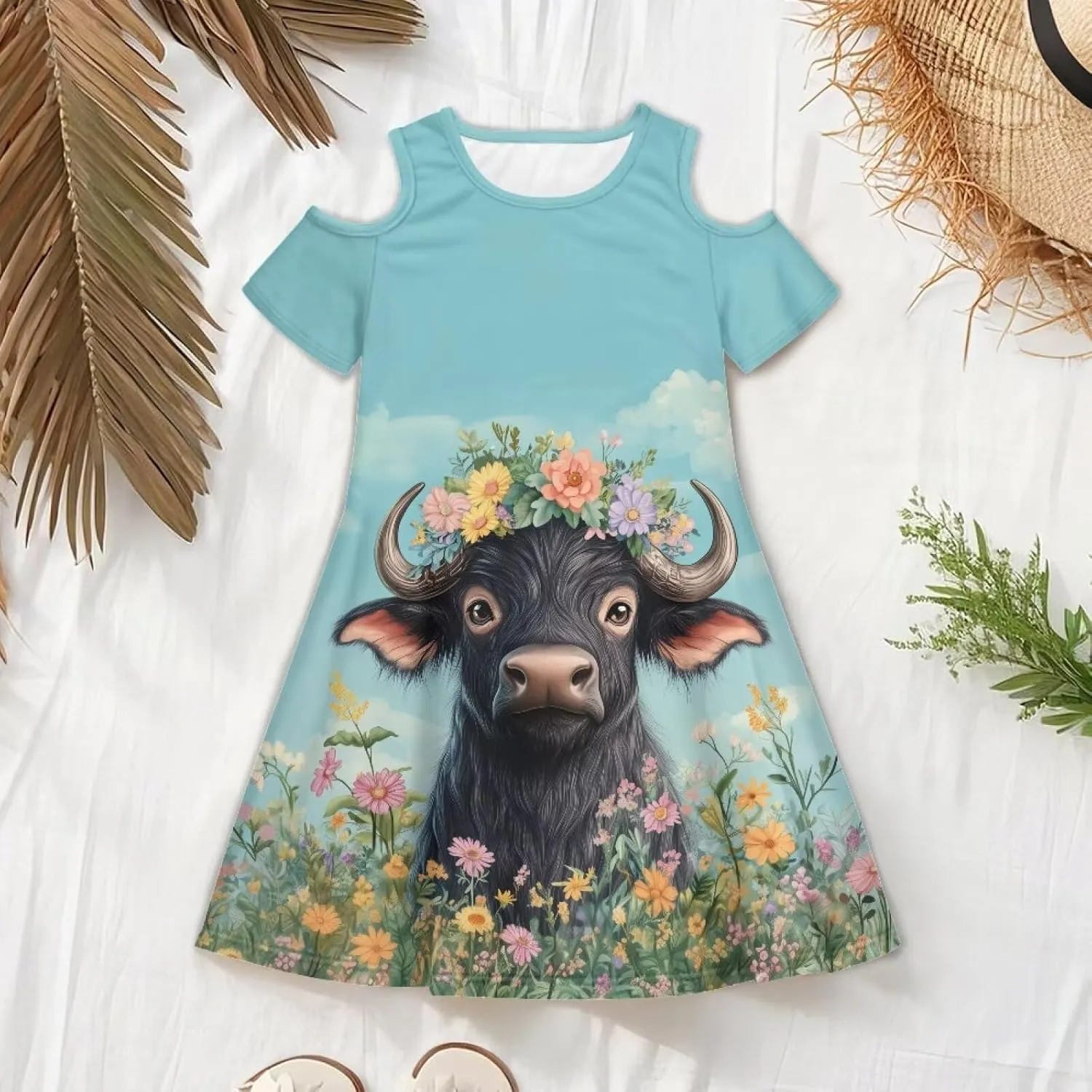 Youngerbaby Dresses for Girls 3-14T Off The Shoulder Midi Dress with Pockets Back to School Dress
